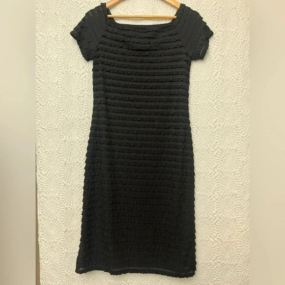 Frank Lyman Design Ruffle Dress Size 6 Ruffles Midi Lined Stretch Square Modest - Picture 12 of 13